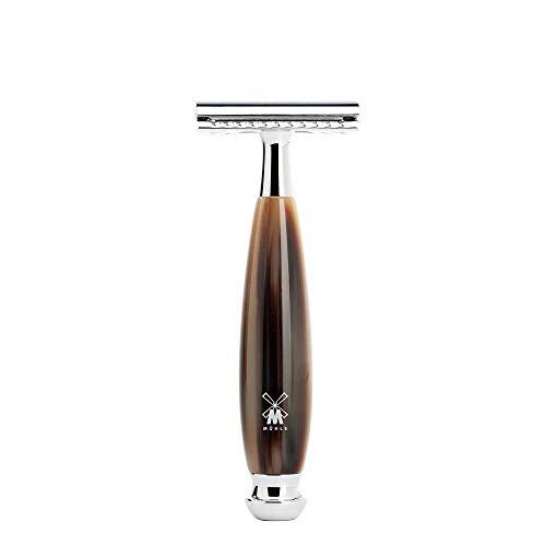 M MÜHLE MÜHLE VIVO Brown Horn Resin 4-piece Black Fibre Safety Razor Shaving Set