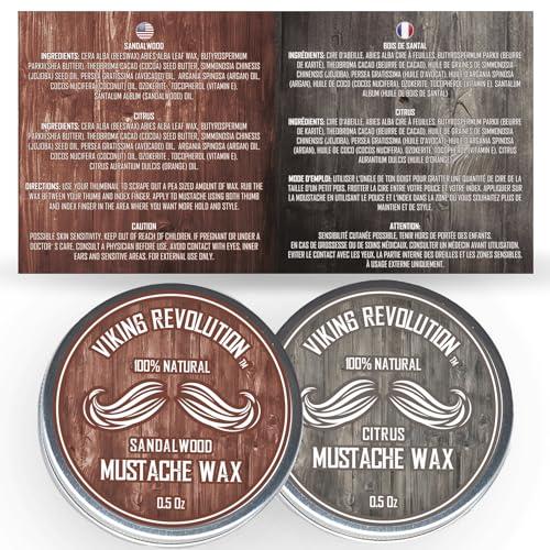 Viking Revolution Viking Revolution Mustache Wax 2 Pack - Beard & Moustache Wax for Men - Strong Hold Helps Train Tame & Style (Citrus & Sandalwood, 2 pack)