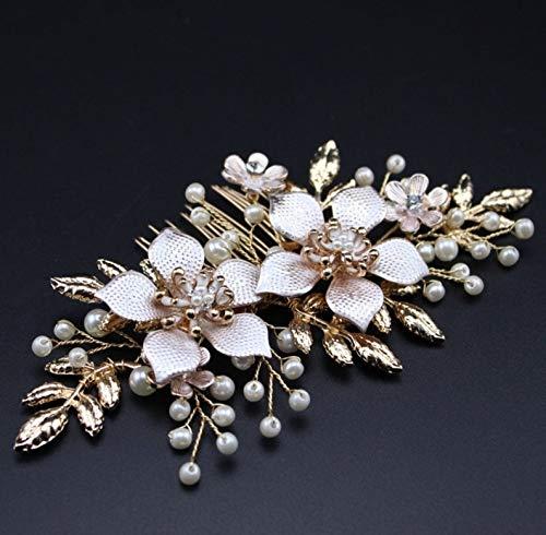 EVILD Evild Wedding Hair Comb Gold Rhinestone Flower Hair Side Comb Bridal Pearls Hair Clips Headpieces Vintage Hair Accessories for Bride and Bridesmaids