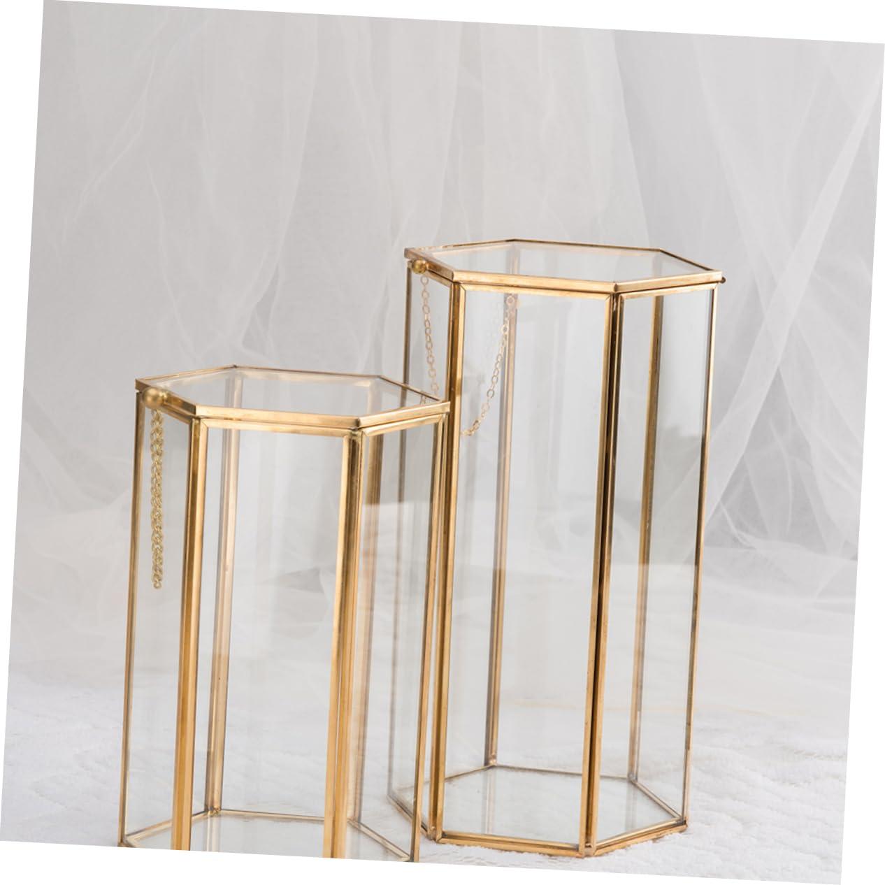 Gogogmee Gogogmee Retro Hexagon Color Makeup Box Copper Frame Glass Makeup Brush Storage Organizer