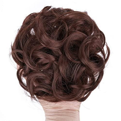 ELAINE ELAINE Hair Buns Hair Piece Messy Tousled Wavy Curly Scrunchies Wrap Ponytail Extensions With Elastic Rubber Band Synthetic Donut Updo Hairpieces for Women Girls (Dark Auburn -#39)