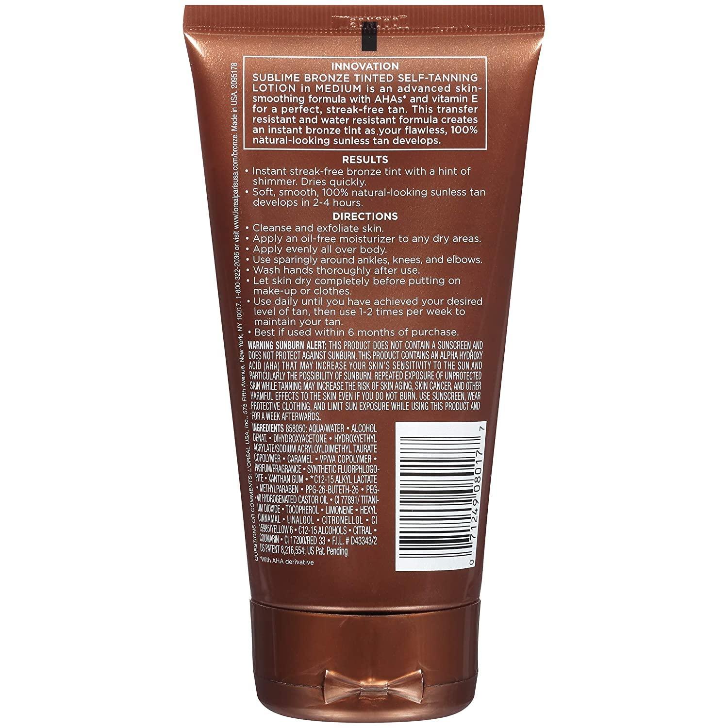 L'Oreal Paris L'Oreal SUBLIME BRONZE Tinted Self-Tanning Lotion Medium Natural Tan 5 oz