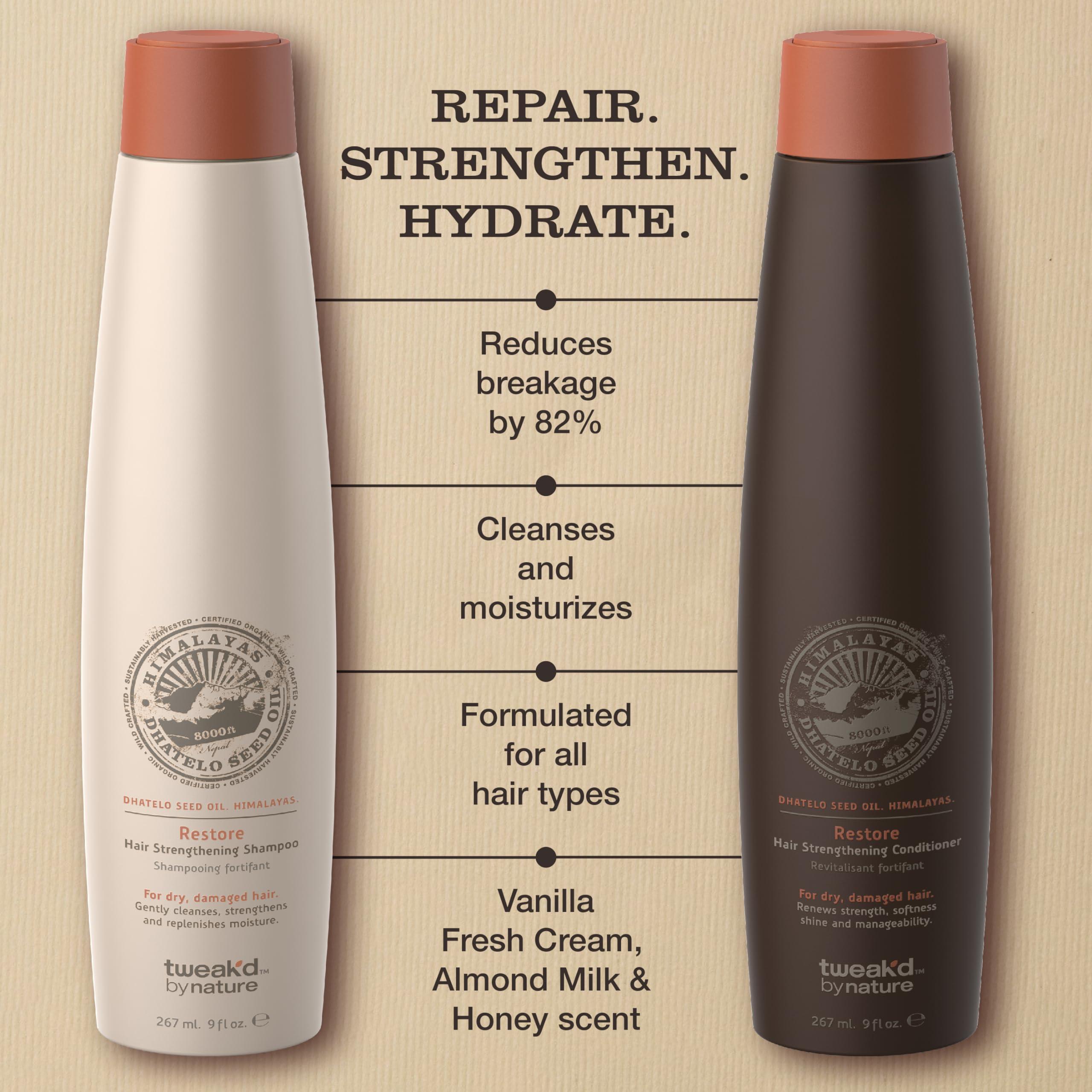 Tweak-d by Nature Tweakd by Nature - Restore Hair Strengthening Shampoo and Conditioner Set, Cleansing and Moisturizing for Shiny and Soft Hair, Cruelty Free (2 x 9 ounces)