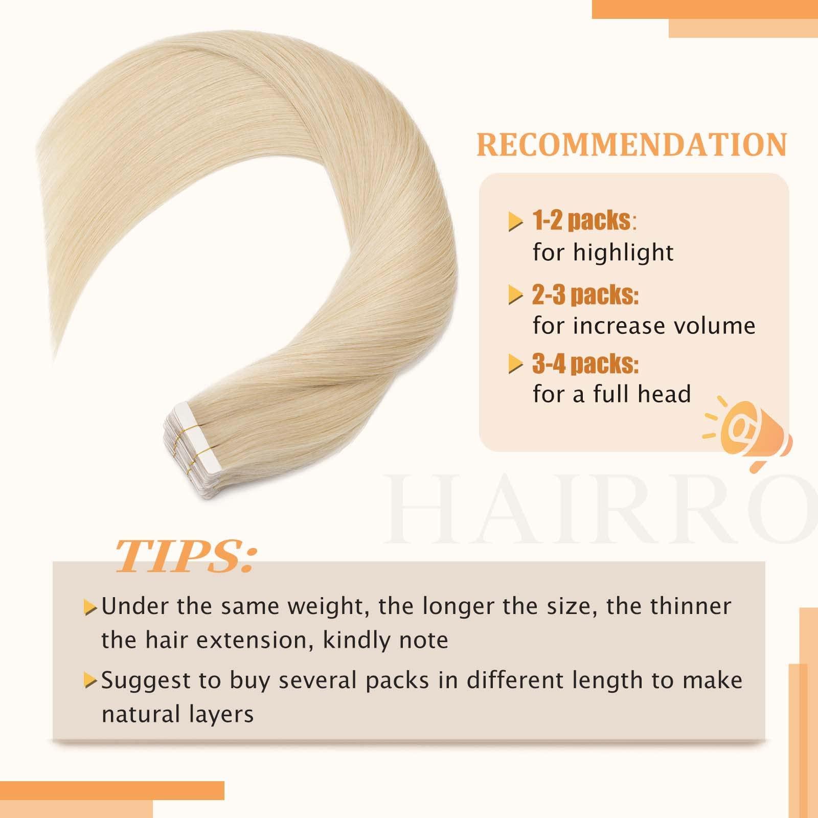 Hairro Hairro Tape In Hair Extensions Human Hair Tape Ins Glue In Skin Weft Rooted Tape On Hair Extensions Seamless Invisible Blonde Hair Extensions For Women 20 inch 30g 20pcs #60 Platinum Blonde