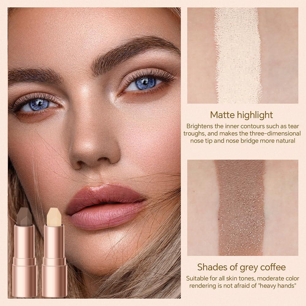 ehnoge No Limits Cream Bronzer Stick, 2024 Upgrade 2 In 1 Double Ends Matte Contour Stick, Natural Matte Cream Bronzer and Contour Stick Lasting Creamy Sculpting Double Headed Makeup Contour Stick (01+02)