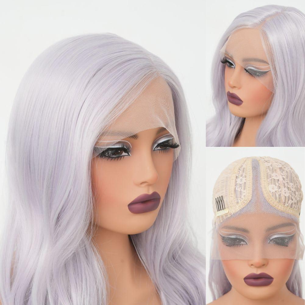 Siudus Siudus Purple Lace Front Wigs for Women Natural Long Curly Wavy Synthetic Heat Resistant Fibre Hiar Wig for Halloween Daily Use