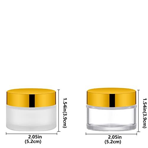 KOIBITO 1 Oz Frosted White Round Glass Jars with Gold Lid, Empty Glass Containers with Inner Liners, Refillable Cosmetic Vials for Cream, Lotion, Ointment (12 PCS)