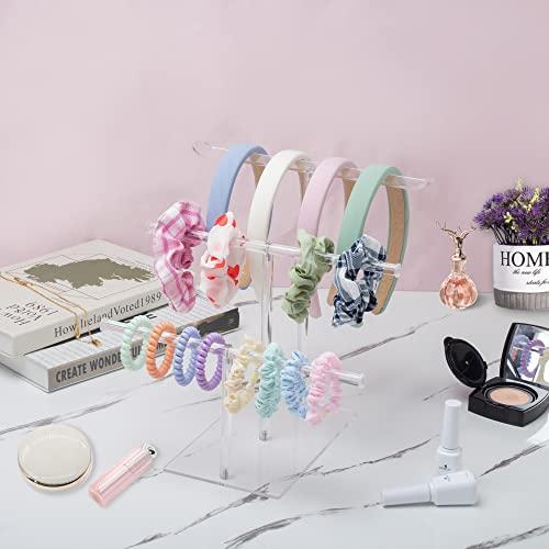 SMUK Acrylic Headband Holder Organizer Storage, 3-Tier Clear Scrunchie Holder Stand Hair Accessories Organizer Hair Tie Display Headband Stand for Women and Girls