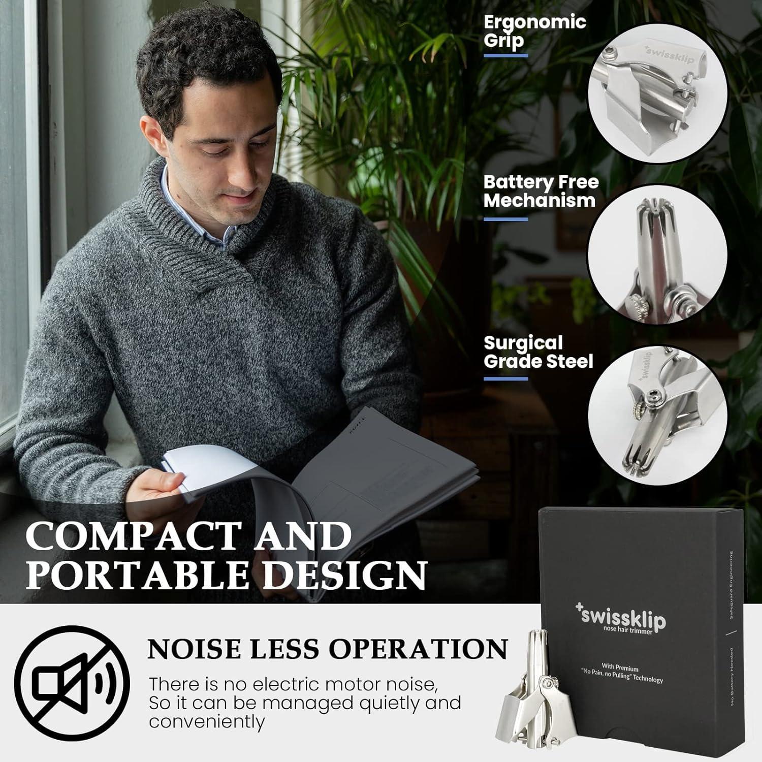 Swissklip Swissklip Nose Hair Trimmer for Men I Manual Nose Hair Trimmer for Women I Stainless Steel Nose Hair Remover for Men & Women I Easy to Use Ear Hair Trimmer I Keep Your Nose Neat and Clean! (2)