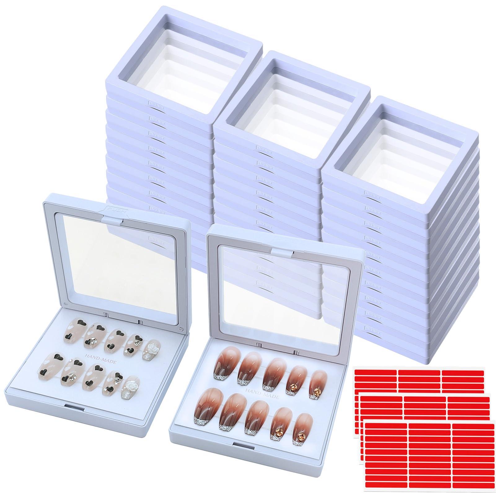 GUXACU GUXACU 32 Pack Press On Nail Packaging Boxes - 3D Floating Storage and Display Box With 90pcs Double Sided Adhesive Tape for Nail Tech