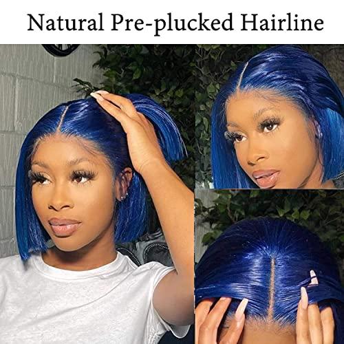 Lovigs Lovigs Blue Lace Front Wigs Human Hair Natural Hairline Short Bob Wigs 13x4 Transparent Lace Blue Wigs for Women Blue Bob Wig Human Hair (10 Inch)