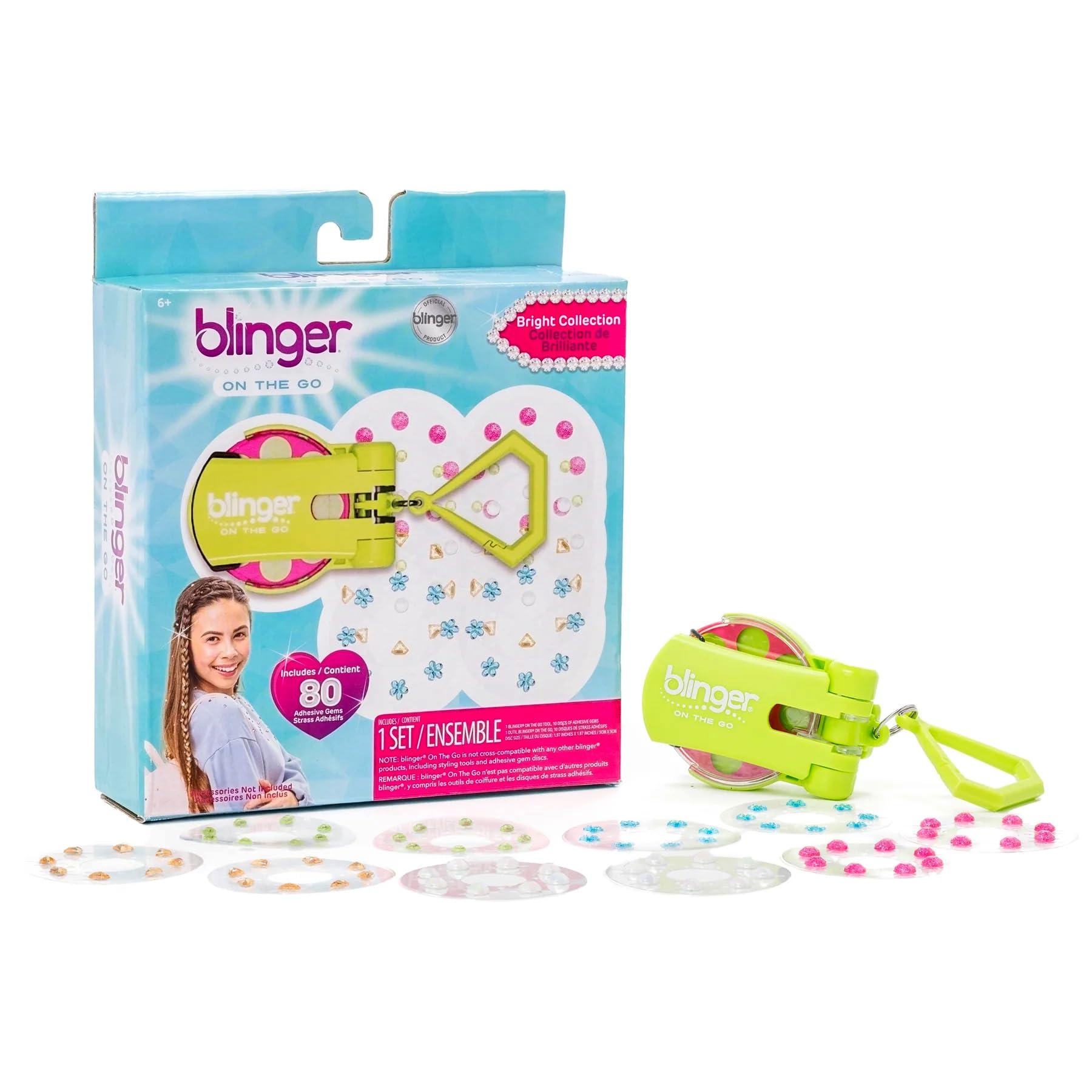 blinger blinger On The Go Mini Starter Kit Bright (Lime Green) | 80 Rhinestones | Hair Styling Tool | Hair-Safe Bling in Brush Out