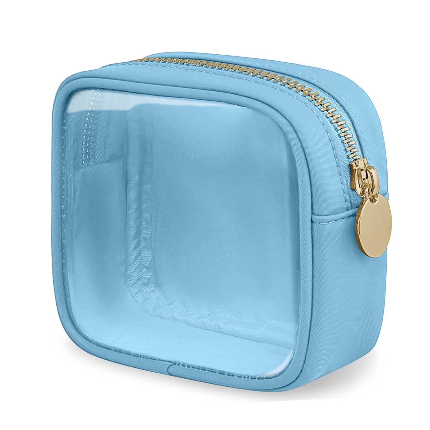 FFpaw FFaw Small Clear Makeup Bag, Nylon Mini Cosmetic Bag Small Makeup Bag for Purse TSA Approved Travel Toiletry Bags with Zipper Cute Makeup Bag Organizer Car Organizer Bag for Women Girls (Blue Mini)