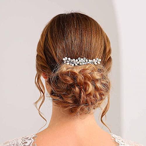 EVILD Evild Bridal Pearl Hair Comb Silver Rhinestone Bride Headdress Wedding Hair Clips Headpieces Pearls Bride Hair Accessories for Bride and Bridesmaids