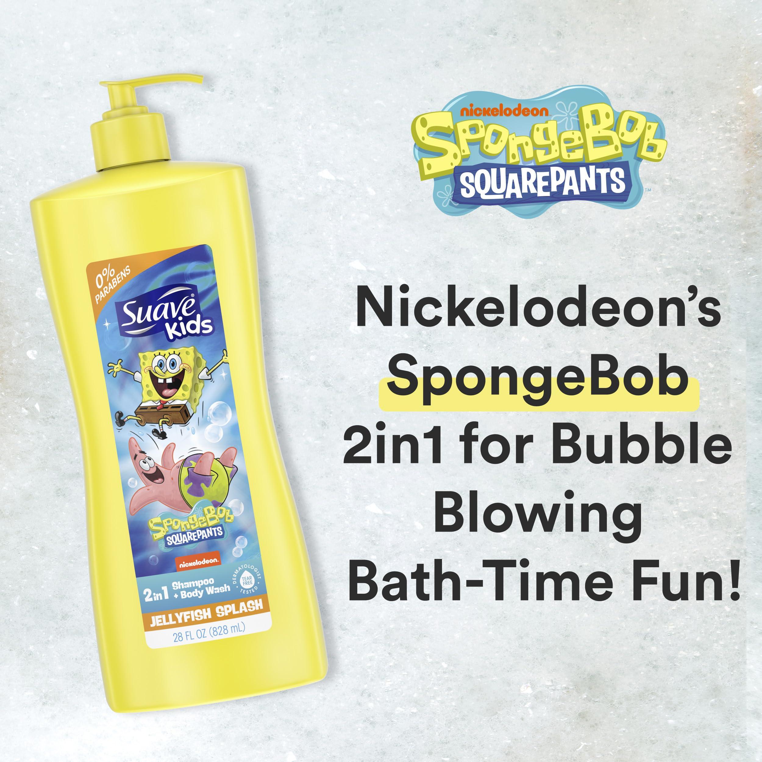 Suave Suave Kids 3-in-1 Spongebob, Tear Free, Body Wash, Shampoo and Conditioners, Dermatologist Tested, 28 Oz Pack of 4