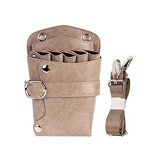 boshiho Scissors Pouch PU Leather Salon Barber Hairdressing Scissors Holster Hair Stylist Tools Bag Comb Shear Holster Waist Shoulder Belt (Khaki)