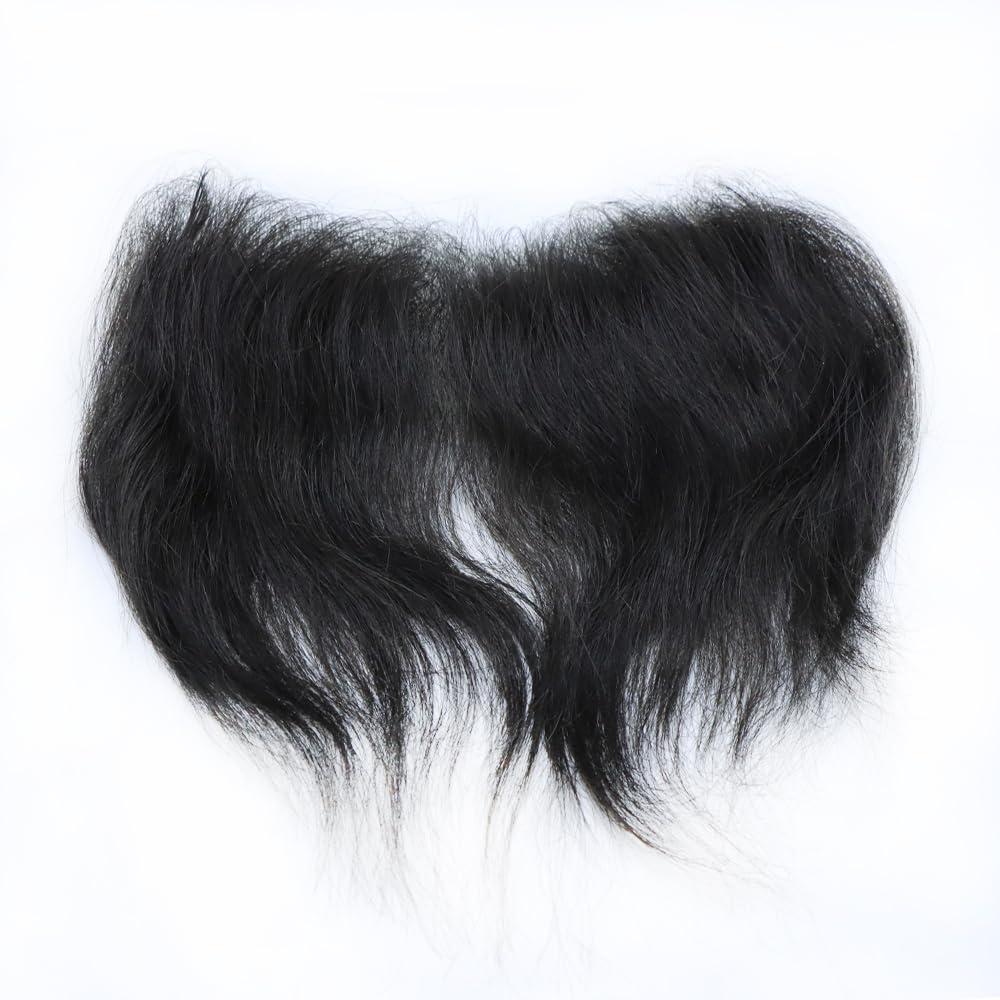 Curve Hair Invisible Mens Receding Hairline Human Hair Replacement System Mens Hairline Toupee V-Loop Skin PU Frontal Hairpiece Natural V-Shape (4cmX18cm, 3 Dark Brown)