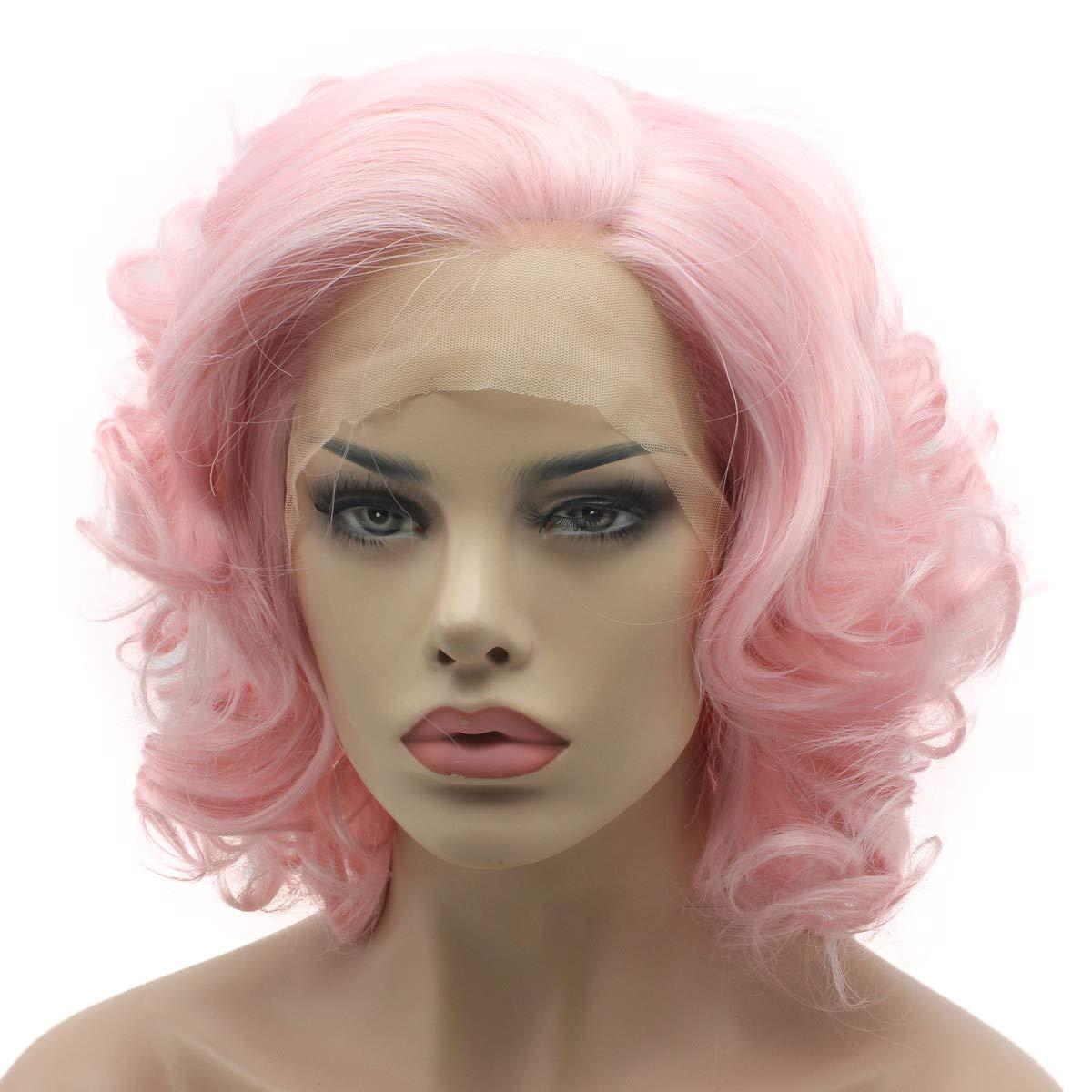 Lushy Lushy Hair short 10inch Pink Wig Heat Friendly Heavy Density Realistic Synthetic Lace Front Wig