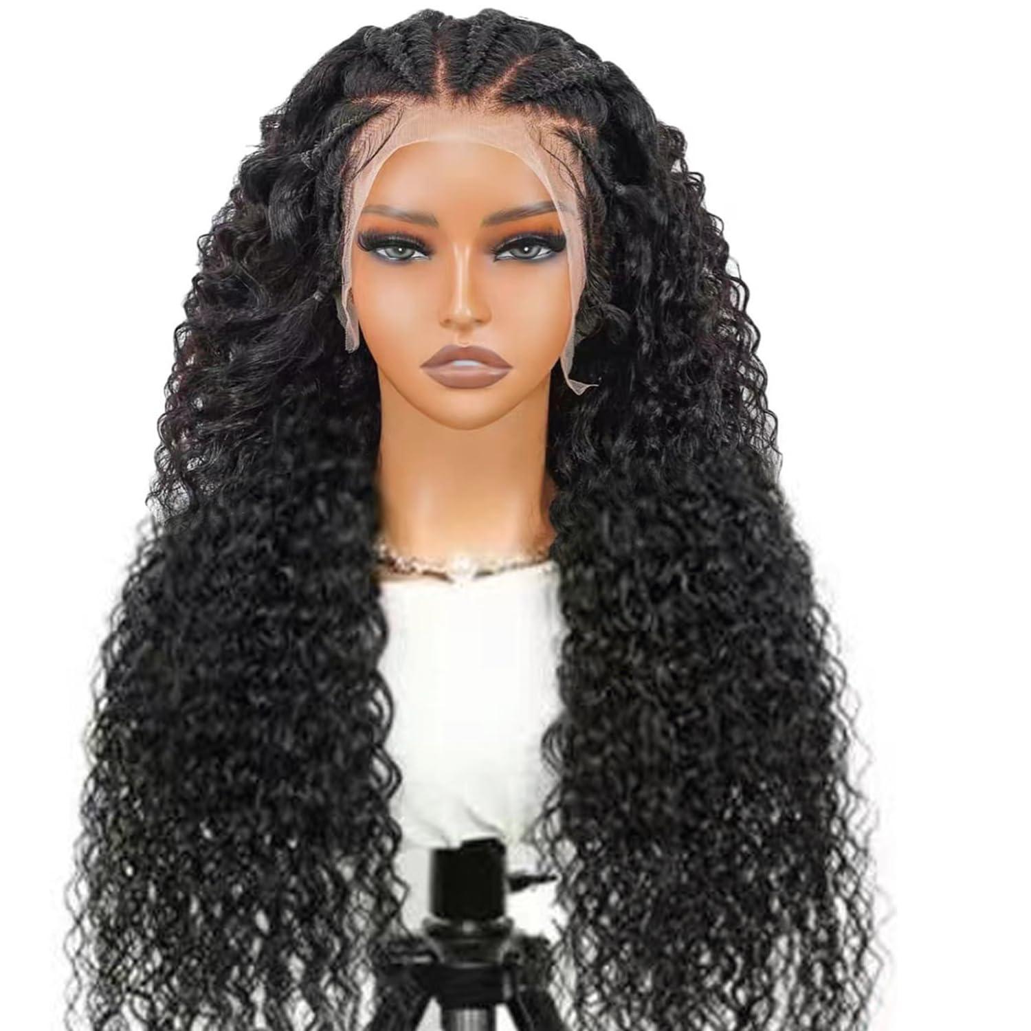 Cfaimity 30inch Lace Front Wigs Human Hair Curly Wigs Pre Plucked 200% Density 13X6 HD Transparent Lace Frontal Braided Human Hair Wig Brazilian Deep Wave Lace Front Wigs Human Hair with Baby Hair