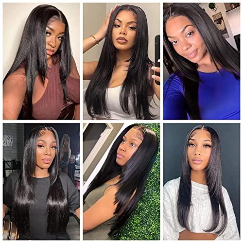 SUPERNOVA SUPERNOVA Straight Lace Front Wigs Human Hair 13x4 Lace Front Wigs For Black Women Human Hair Natural Black Wig Human Hair Preplucked Glueless Wig Human Hair 180 Density Hair Wig (22 inches)