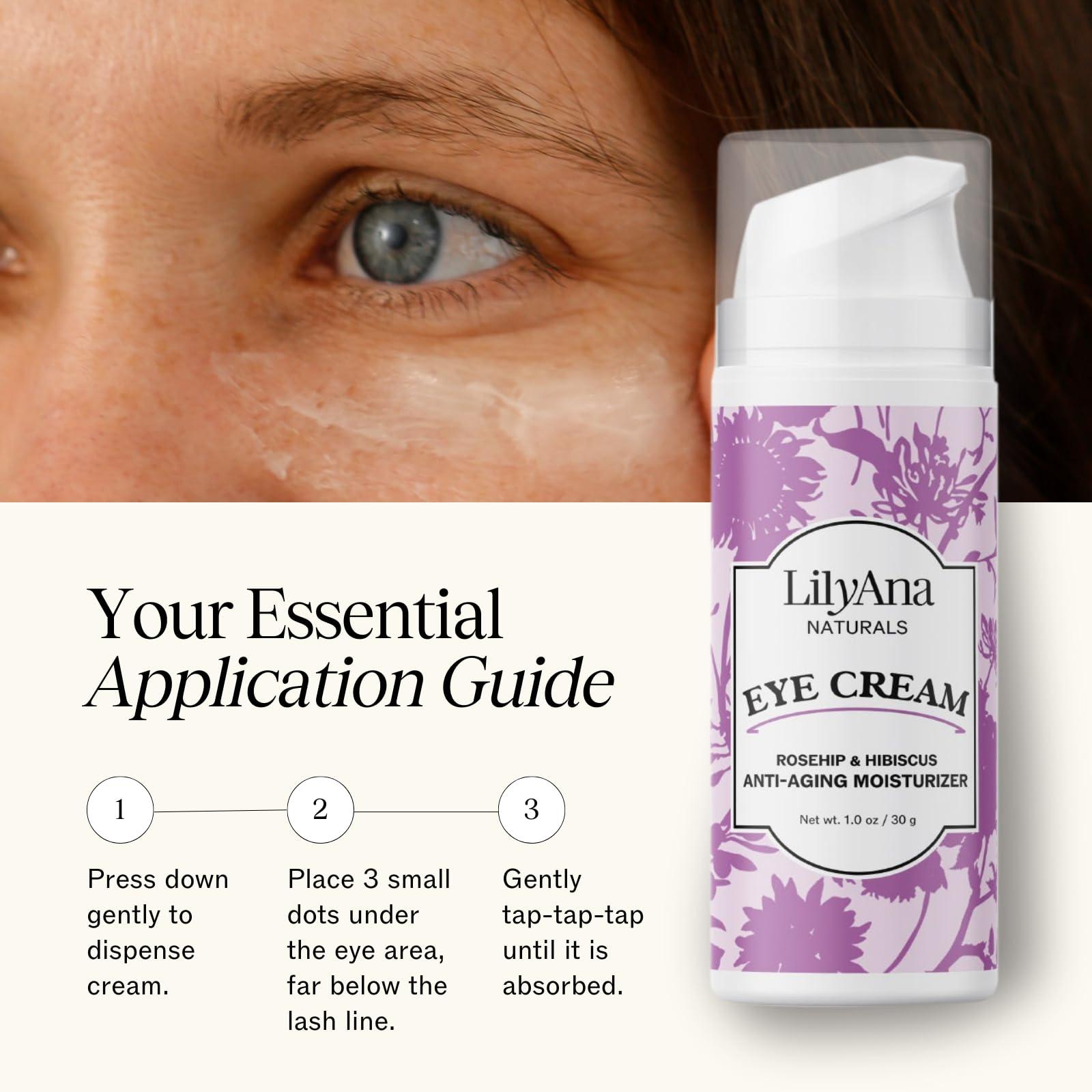 LilyAna Naturals LilyAna Naturals Eye Cream - Eye Cream for Dark Circles and Puffiness, Under Eye Cream, Anti Aging Eye Cream Reduce Fine Lines and Wrinkles (1.7 Ounce, Rosehip and Hibiscus (Tube))