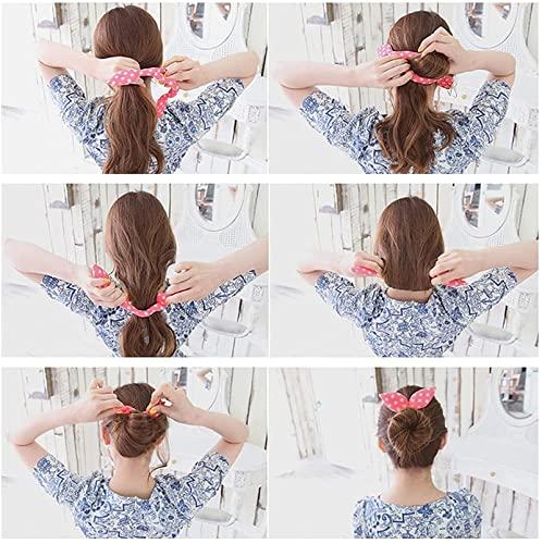 Gokame Gokame Magic Rabbit Ear Sponge Magic Hair Bun Maker, Foam Sponge Bun Twist Shaper, Dot Hair Twist Bun Sponge Donut Holder, Ponyo Styling Curl Bun Maker (4PC, Floral)