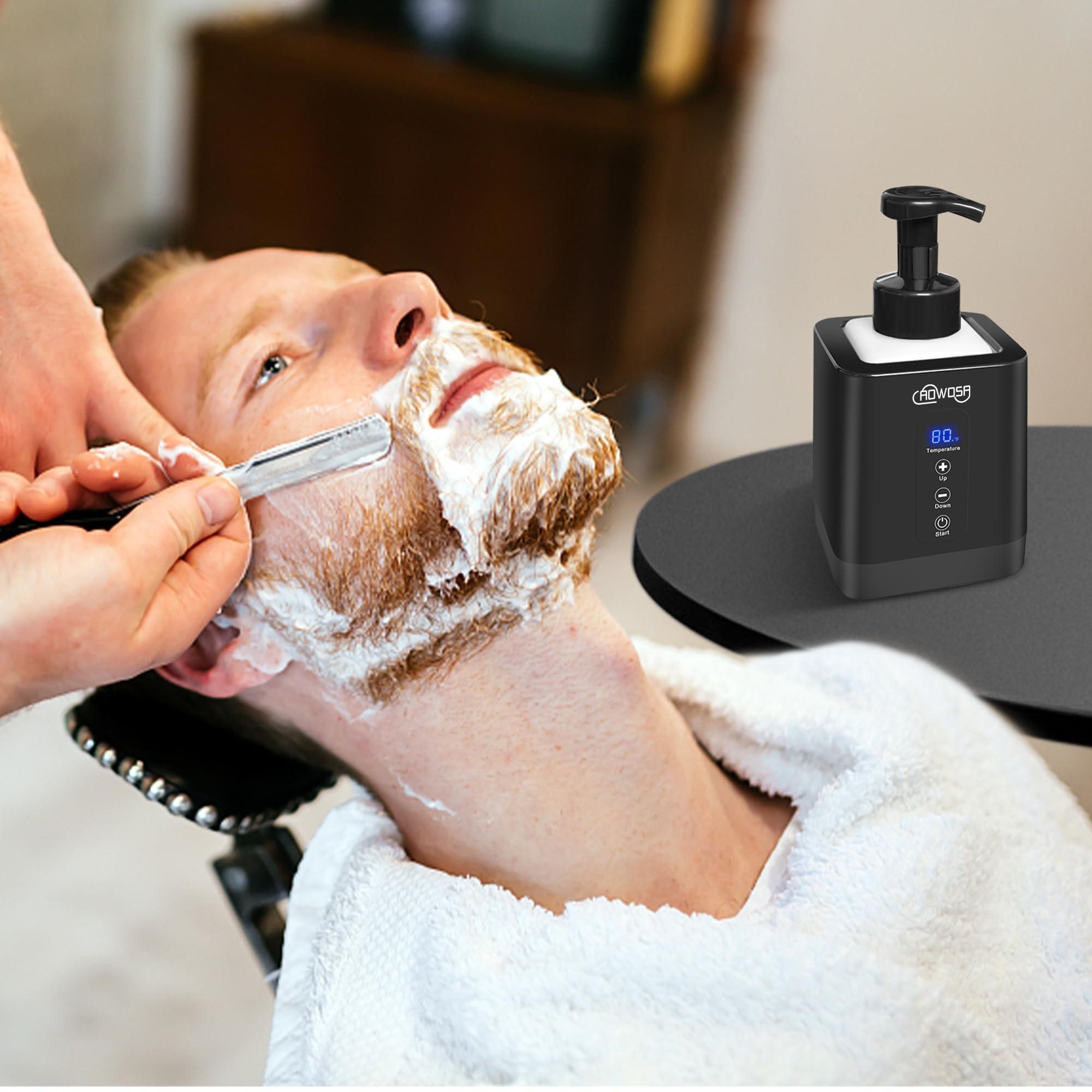 AOWOSA Hot Lather Machine for Shaving Professional Lather Maker for Men Face Shaving Large Capacity Shaving Foam Machine for Home Use Salon Barber Shop, with 2 Foam Bottle and Temperature Digital Display