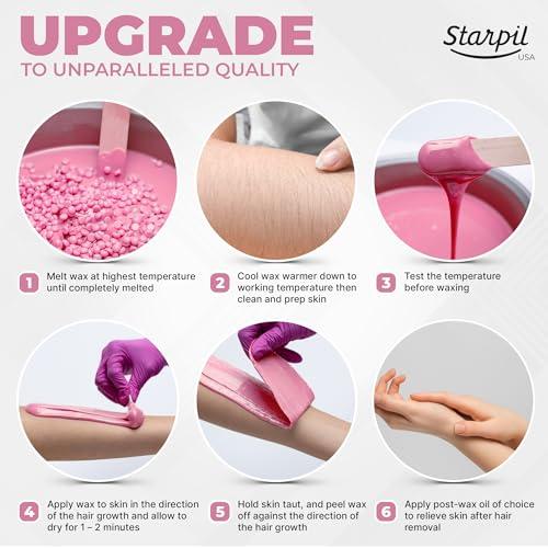 Starpil Starpil 500g/1.1 lb Rosin-Free Pink Hard Wax Beads - Painless Stripless Polymer Blend Bikini Wax for Face, Coarse Hair & Sensitive Skin