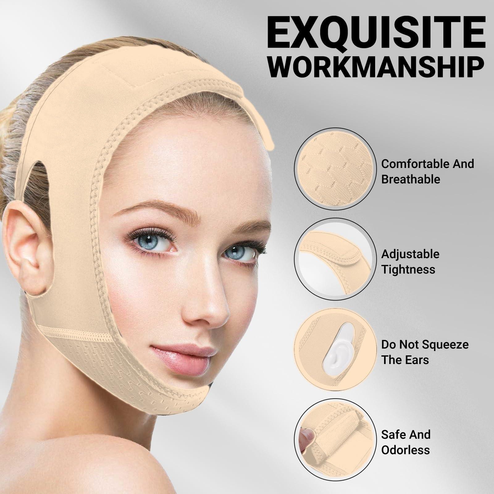 Juskaa Juskaa Reusable V Line Lifting Mask with Chin Strap for Women,Face Lift Prevent Sagging, Jaw Exerciser,Light pink