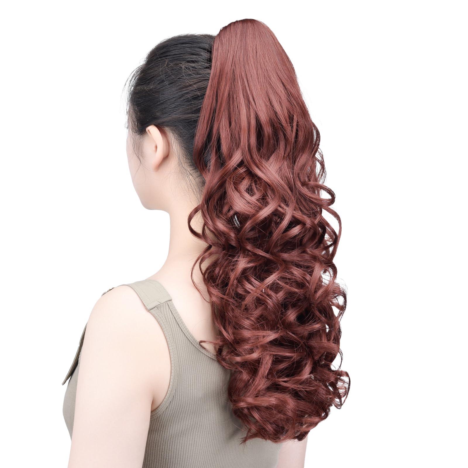 SYXLCYGG SYXLCYGG Auburn Ponytail Hair Clip Synthetic Fake Pony Tails Claw Clip Hair Extensions 20\" Wavy 5.3 OZ Like Real Hair piece Women Yaki Fluffy Tangled