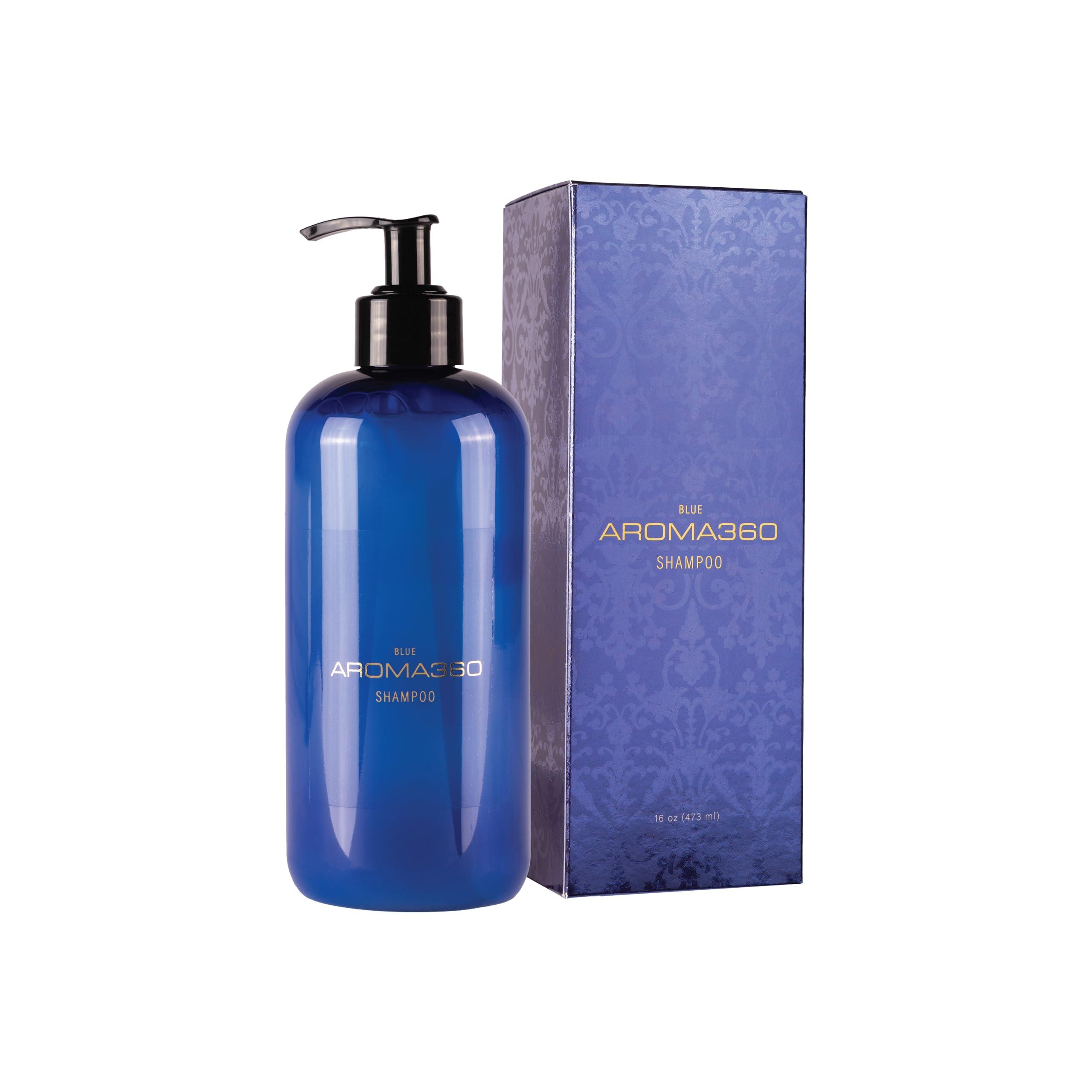 Aroma360 Aroma360 Blue Shampoo - Hair Care Products for Fine Hair - For All Hair Types - Shampoo for Dry Hair - Hair Repair Shampoo for Men & Women - Scents Include Amber, Santal, Iris & Oud Wood - 16oz