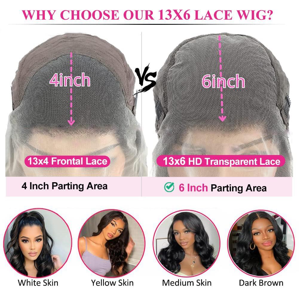 Tuneful Tuneful 13x6 Body Wave Lace Front Wigs Human Hair Pre Plucked 220% Density 13x6 HD Transparent Lace Frontal Wigs Human Hair 26 Inch Glueless Human Hair Lace Front Wigs for Women