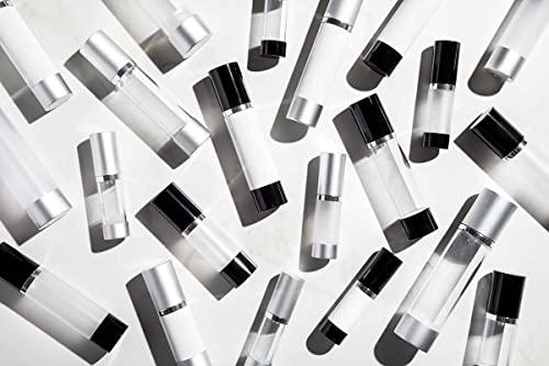 Cosmetic Packaging Now! Cosmetic Packaging Now! Luxe Airless Bottle, Clear Airless Bottles w/ Glossy Black Cap, Multi-Pack Bundle (30 ML, 12 Pack)