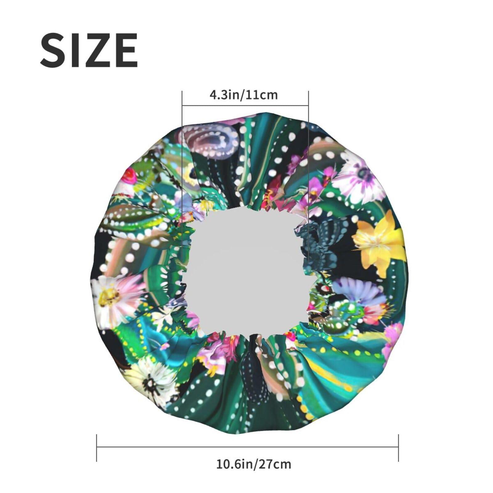 WURTON WURTON Blooming Cactus Print Soft Shower Cap for Women, Reusable Environmental Protection Hair Bath Caps