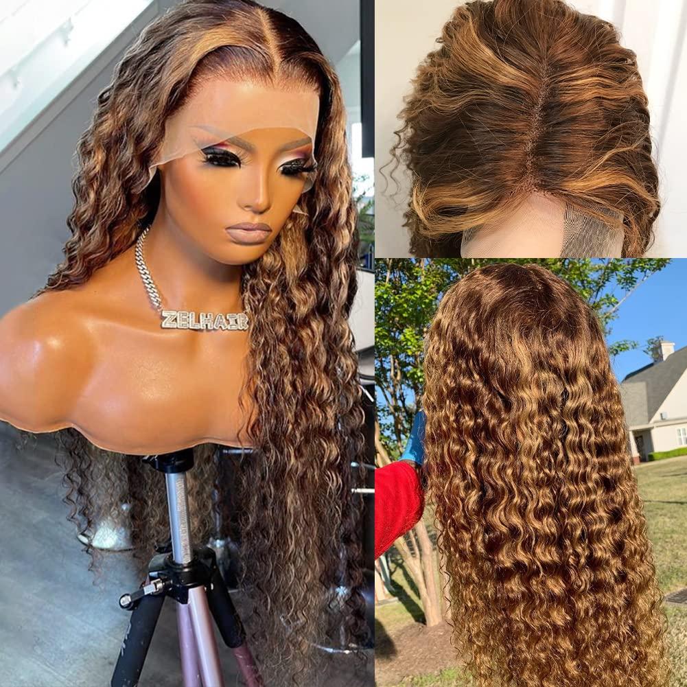 Alibeauty Alibeauty Highlight Ombre Lace Front Wigs Human Hair Pre Plucked with Baby Hair Honey Blonde 13x4 HD Transparent Glueless Lace Frontal Water Wave Wigs for Black Women Natural Hairline 26 inch