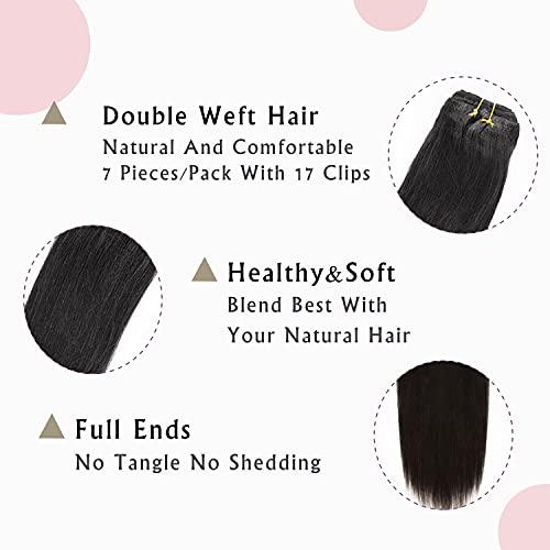Anrosa Anrosa Yaki Hair Clip in Yaki Hair Extensions Clip in Human Hair Jet black Hair Clip in Extensions for African American Yaki Straight Clip ins Natural Hair 12 Inch