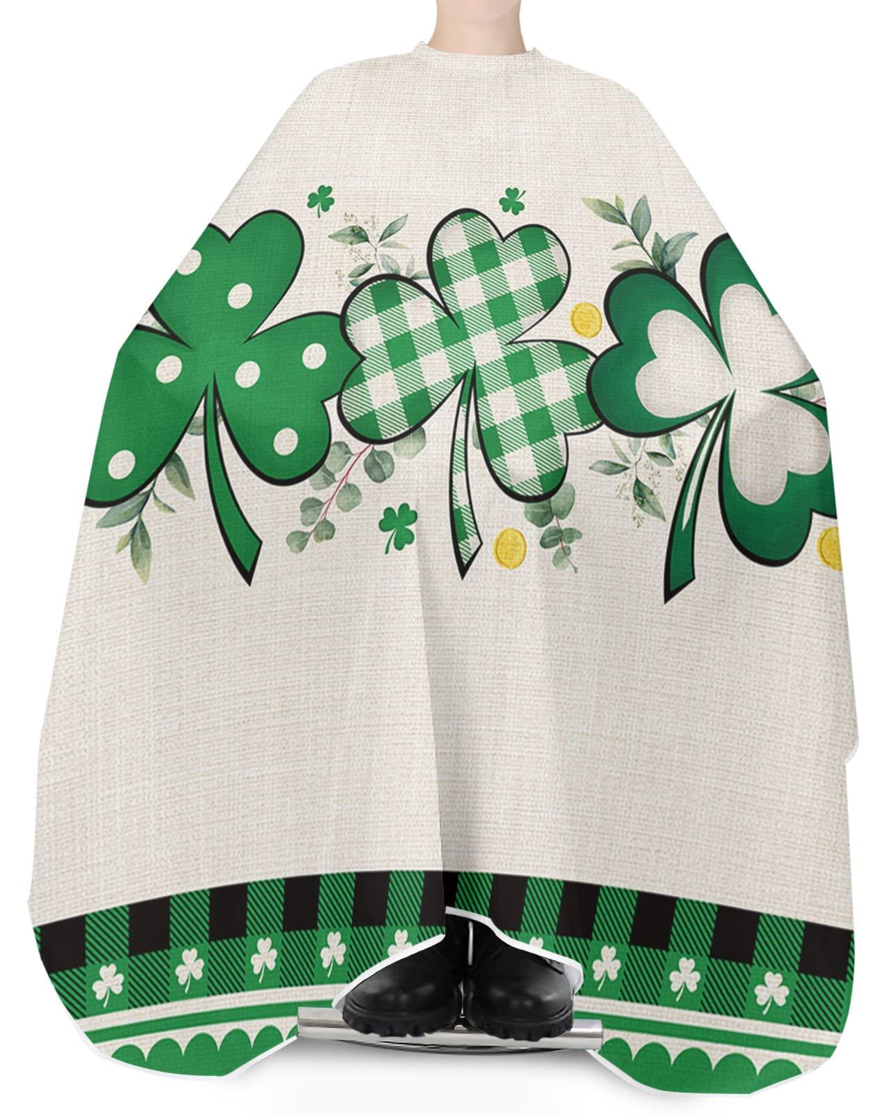 Double Love St. Patrick's Day Barber Cape - Salon Hair Cutting Cape for Women,Men,Kids,Adults,Green Shamrock Farmhouse Plaid Eucalyptus Haircut Cape with Elastic Neckline Hairdressing Stylist Cape Gown