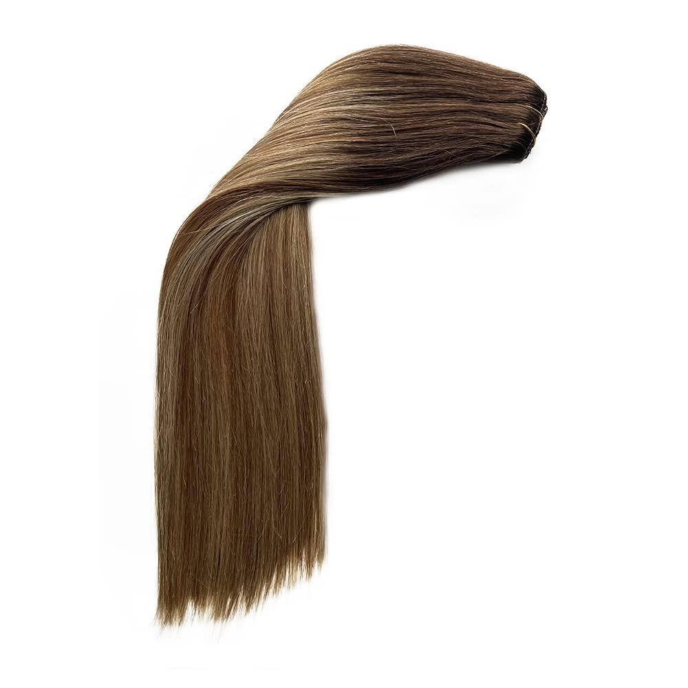Valiilo Ombre Brown Hair Extensions 4Pcs 100g Clip in Hair Extensions Human Hair Ash Brown with 613 Blonde Highlights Seamless Lace Clip in Hair Extensions Remy Human Hair Extensions 22 Inch #3T8/613