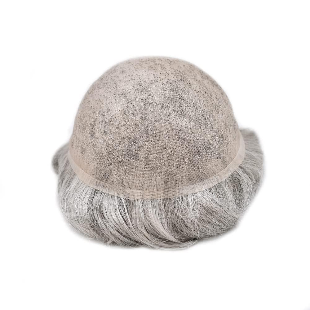 SINGA HAIR Hair System Toupee For Men Human Hair Piece Replacement Mens Toupee Wigs Male Prosthesis Transparent Full Lace Hair Unit for Men Hairpiece 7\'\'X9\'\' #1B90 Black Mixed Grey White