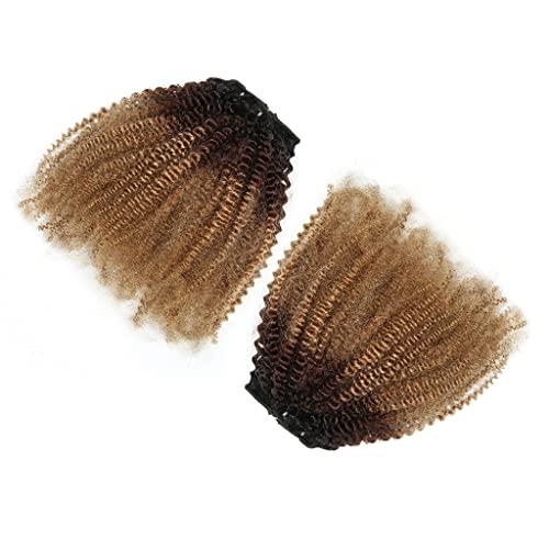 GREEMEO Kinky Curly Human Hair Weave 2 Bundles 12 14 Inch Short Curly Weave Black and Brown and Blonde Ombre 3 Tone Colored Hair Extensions Double Machine Wefted Weaving