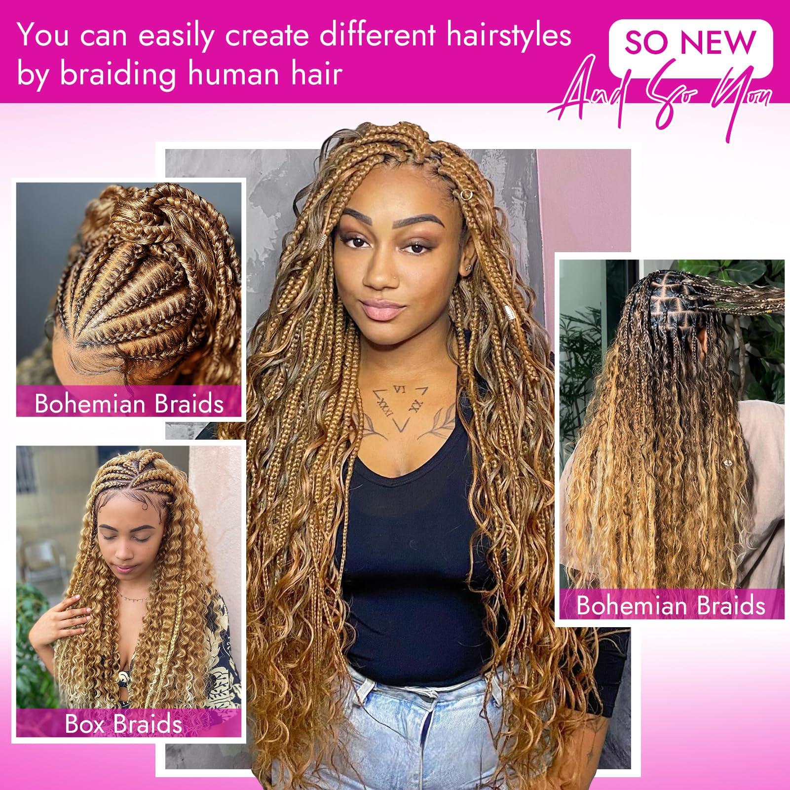 DUZIKAI 26 Inch Human Braiding Hair Deep Water Wave 2 Bundles/Pack 50g, Bulk Human Hair Braiding Hair for Boho Braids Honey Blonde, Curly Wet and Wavy Braiding Boho Human Hair for Braiding No Weft