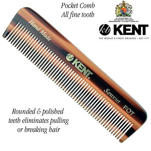 KENT Kent A FOT Handmade All Fine Tooth Pocket Comb for Men, Hair Comb Straightener for Everyday Grooming Styling Hair, Mustache and Beard, Use Dry or with Balms, Saw Cut and Hand Polished, Made in England