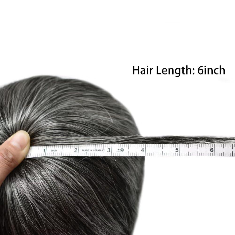 Generic Mens Toupee Real Human Hair Replacement System Durable Thin Skin Toupee For Men Hair Piece Injection PU Hair Unit Brown Black Gray Wigs For Man 8\"x10\", 1B50 1B# Off Black with 50% Grey