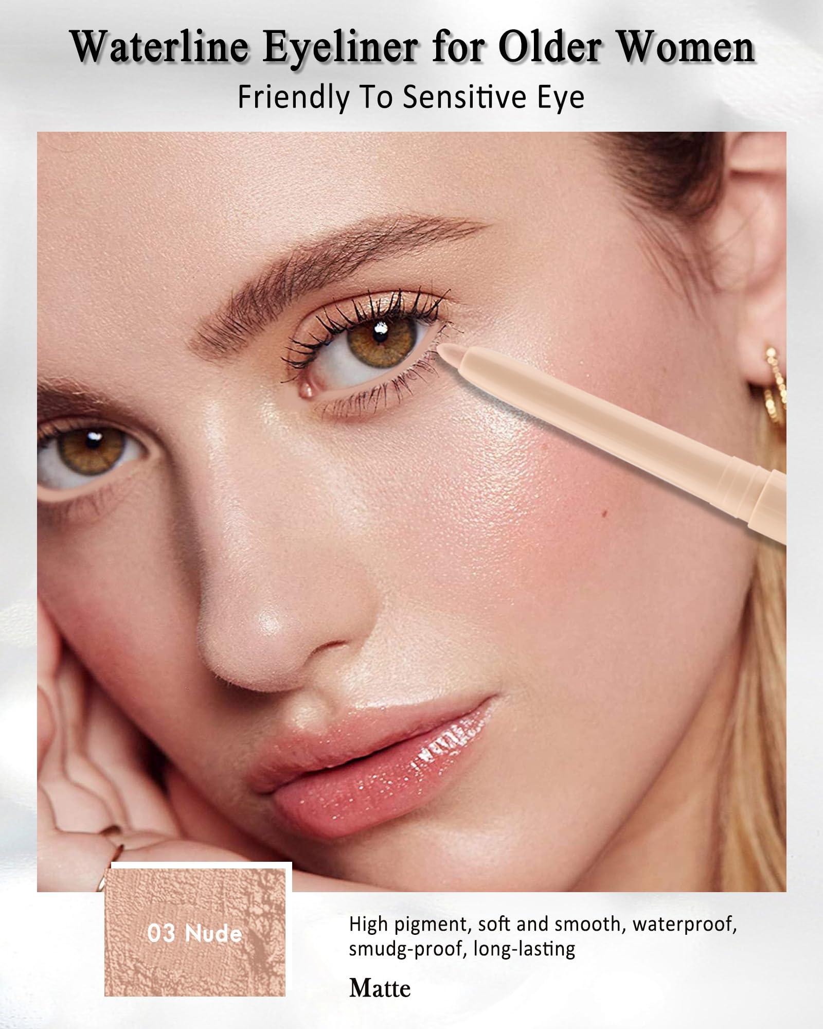 Lestpola Nude Waterline Eyeliner Pencil, Cream Gel Eyeliner Waterline Waterproof Smudge-Proof Long-Wearing, Intense Color, Retractable Eye Liner Brightener Pen, Smooth Eye Makeup for women, Built-in Sharpener