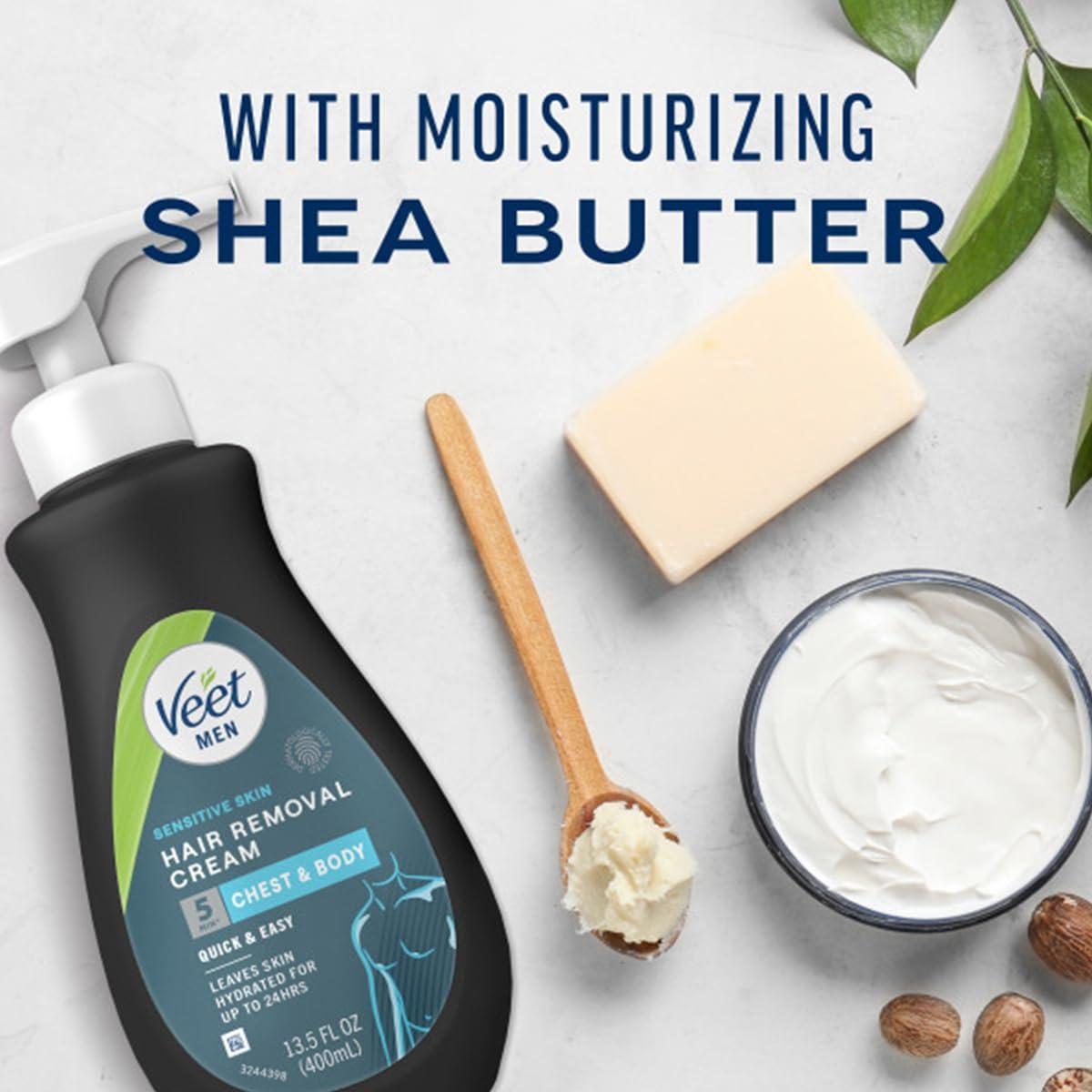 Veet Veet Sensitive Skin Dermatologically Tested 13.5 Fl Oz. 5 Min Men\'s Hair Removal Gel Cream with Spatula For Body, Chest & Back (2 Pack)