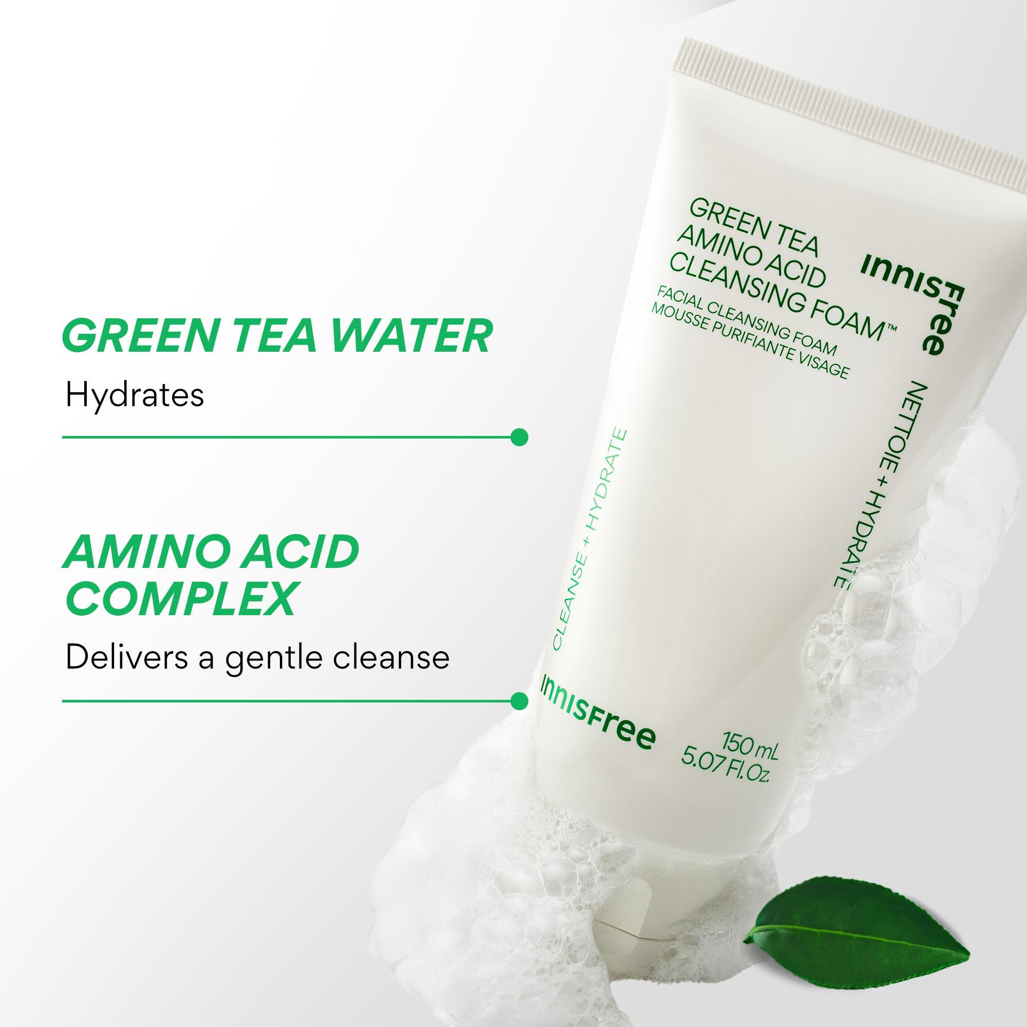 innisfree innisfree Green Tea Amino Acid Cleansing Foam, Sulfate Free, Hydrating Korean Face Wash with Gentle Foam