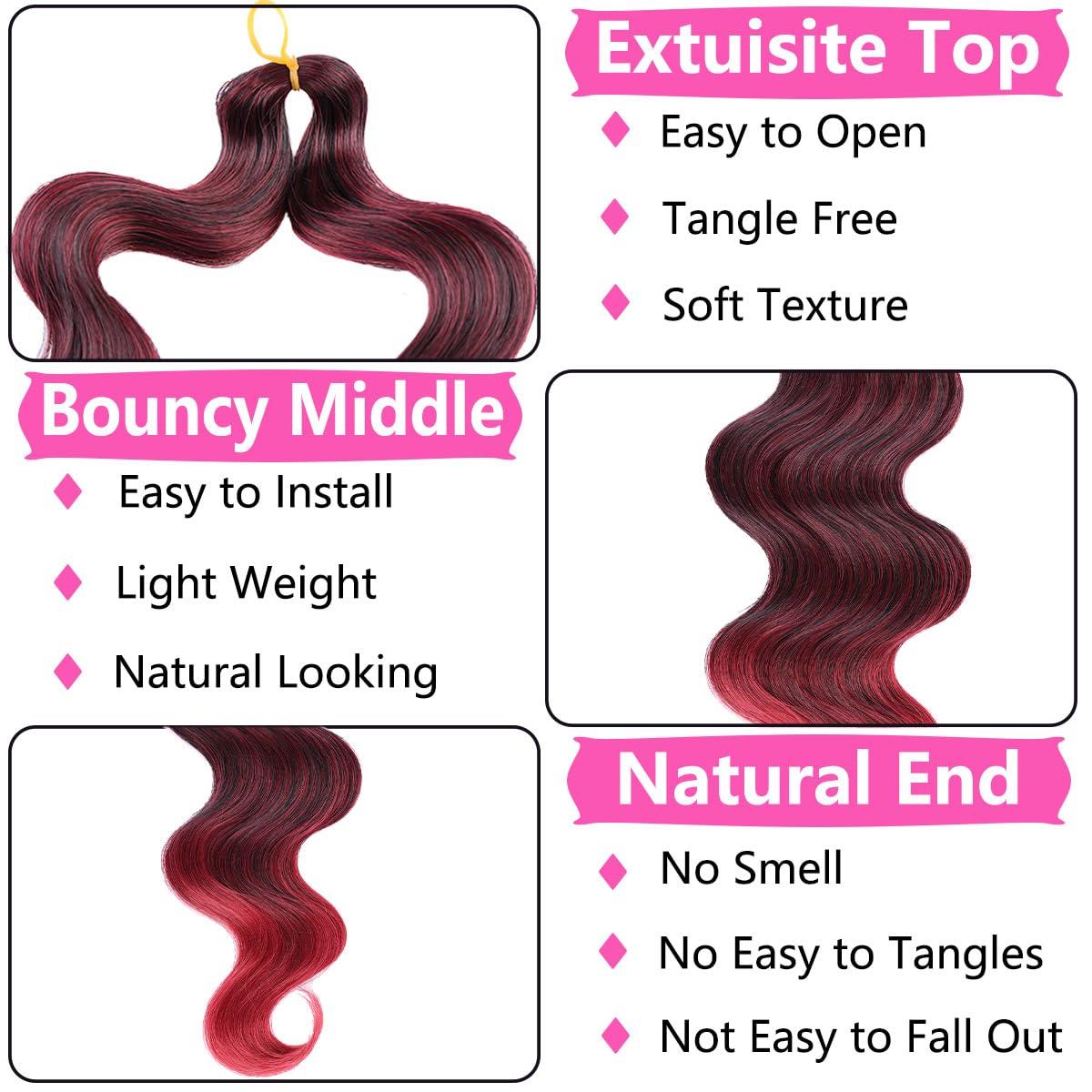 COOKOO COOKOO 10 Inch Body Wave Braiding Hair 9 Packs Ombre Pre-Feathered Premium Bouncy Braids Hair French Curl Wavy Crochet Braids Ocean Deap Twist Synthetic Hair Extensions(TBUG#)