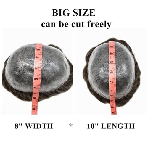 Hair Wonders Toupee for Men Real Human Hair Piece Replacement Systems Durable Full Poly Skin Mens Toupee Hairpiece Hair System for Men Protesis Capilar Para Hombre330# 3# Dark Brown+30% Grey8\'\'x10\'\'