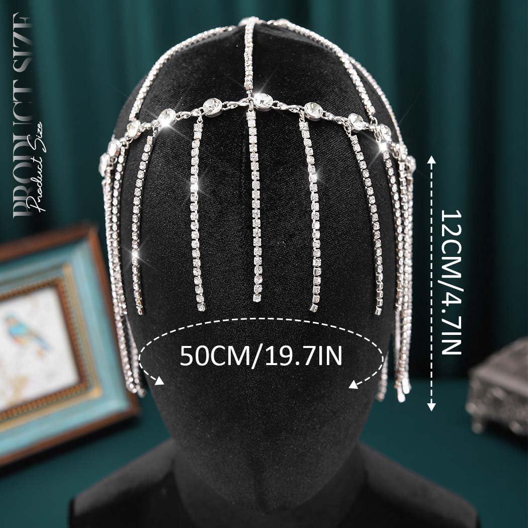 Aukmla Aukmla Rhinestones Head Chain 1920s Flapper Headpiece Cap Crystal Headband Hair Chains Roaring 20s Wedding Hair Accessories for Women and Girls