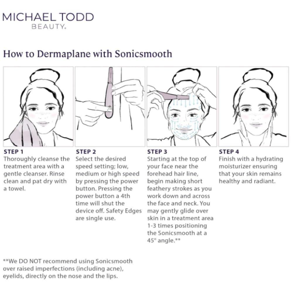 MICHAEL TODD BEAUTY Michael Todd Beauty - Sonicsmooth  SONIC Technology Dermaplaning Tool - 2 in 1 Womens Facial Exfoliation & Peach Fuzz Hair Removal System with 8 Weeks of Dermaplaning Blades